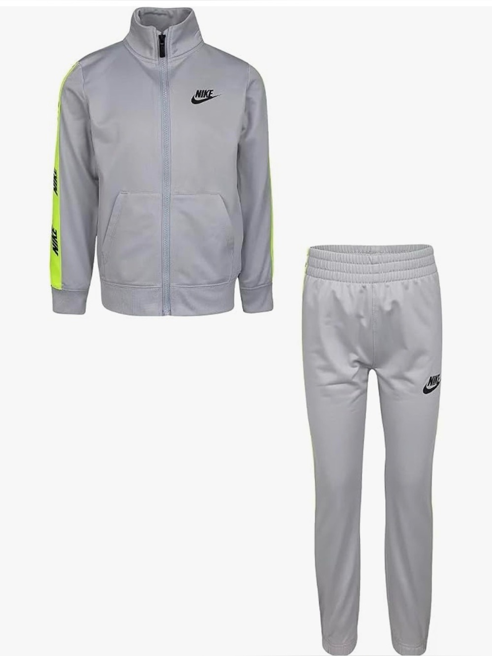 Nike Boy's Logo Taping Jacket and Pants Two-Piece Track Set Light gray/lime 2794